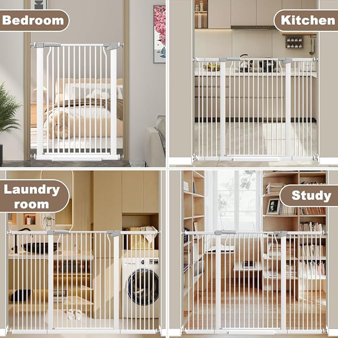 41" Extra Tall Cat Gate for Doorway, 29.6-32.5''W Metal Pet Baby Safe Gate, Extra Wide Pressure Mounted Baby Gate, No Drilling Cat Fence Indoor, Tall Dog Gate, White-PurrikoPets