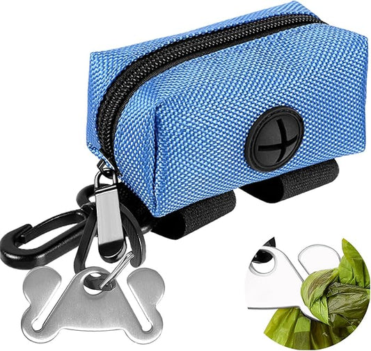 Dog Waste Bag Dispenser Pet Poop Bags Holder for Doggie Waste Bags Dispensers Soft Fabric Zipper Small Doggy Puppy Pouch for Leash Accessory Attachment with Carrier,Blue-PurrikoPets