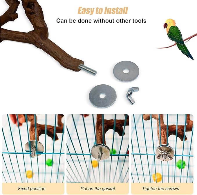 2 Packs Parrot Bird Perches,Natural Wild Grape Stick Grinding Paw Climbing Standing Cage Accessories Toy for 3-4 Parakeets, Budgies, Lovebirds,Cockatiels (Style-1)-PurrikoPets