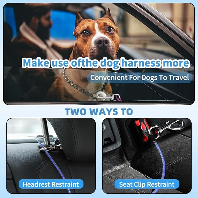 Dog Seat Belt Harness for Car,Dog Seatbelt of Coated Wire Leash Safety Restraint,No Chew Tether Cable Vehicle,Double Clips & Latch(Blue, 32 inch/80 CM)-PurrikoPets