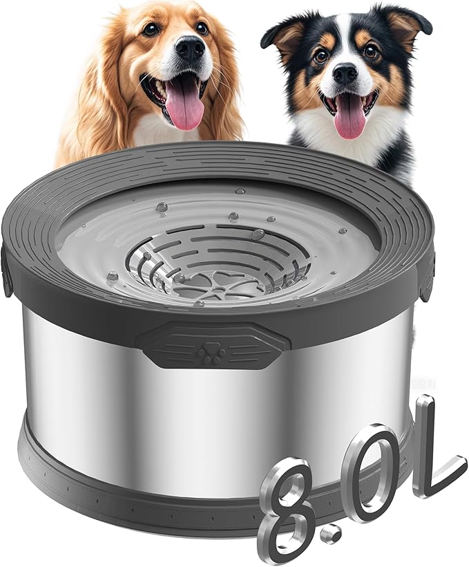 8L Dog Water Bowl 270oz Super Large Capacity No Spill Water Bowl for Dogs Stainless Steel Dog Bowls for Large Dogs No Splash Dog Water Bowl with Anti-Slip Mat for Messy Drinkers-PurrikoPets