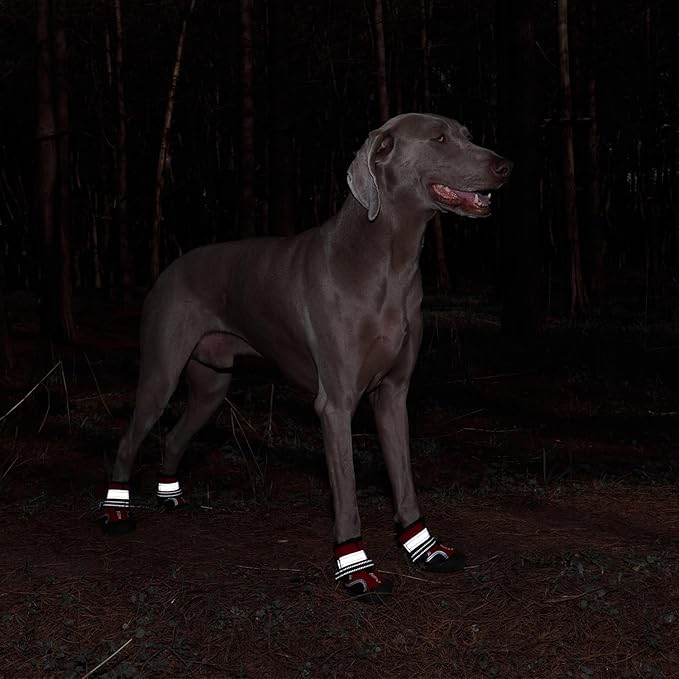 Dog Shoes for Large Dogs, Medium Dog Boots & Paw Protectors for Hardwood Floors, Outdoor Dog Booties for Hot Pavement Winter Snow Hiking, Waterproof Dog Shoes with Reflective (Red, 6# (L))-PurrikoPets