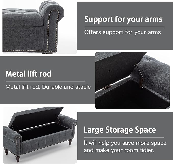 58’’ Storage Bench for Bedroom, Upholstered Button-Tufted Ottoman with Solid Wood Legs, Large End of Bed Shoe Cabinet, Window Seat Foot Rest Stool for Entryway, Closet, and Living Room (Dimgray)-PurrikoPets
