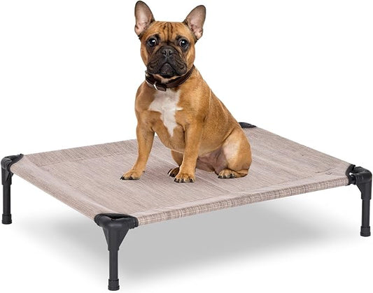 Elevated Dog Bed for Outdoor, Medium Raised Dog Cot with Washable Mesh, Cooling Pet Cot Chew Proof for Outside Camping, 32"x25" Grey-PurrikoPets