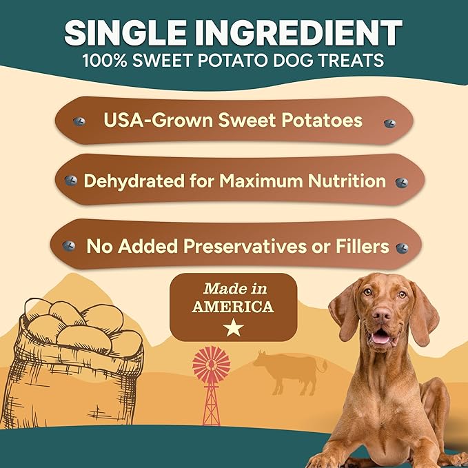 Gaines Family Farmstead Sweet Potato Chips for Dogs - 8 oz Single-Ingredient, All-Natural Dog Treats, Grain-Free & High in Fiber, Made in USA, Crunchy Training Treats-PurrikoPets