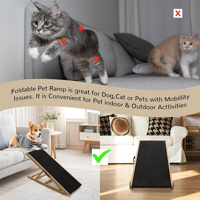 ABORON Dog Ramp,Adjustable Folding Pet Ramp for Bed,Couch,SUV - High Traction Portable Rubber Paw Ramps,Great for Small & Large Old Dogs & Cats, Supports up to 200 lbs-PurrikoPets