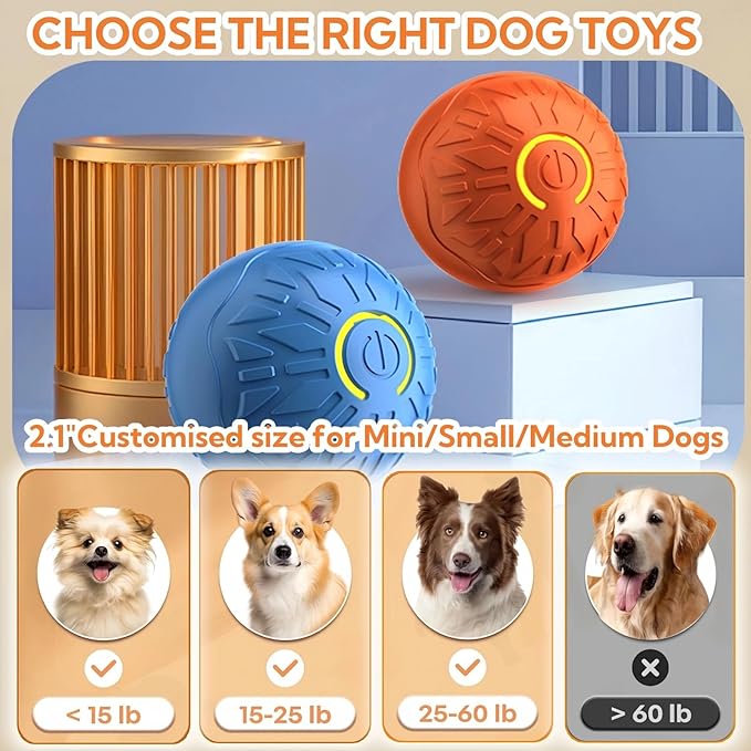 2025 New Interactive Dog Toys Dog Balls,Durable Motion Activated Automatic Rolling Ball Toys for/Small/Medium Dogs（Blue-PurrikoPets