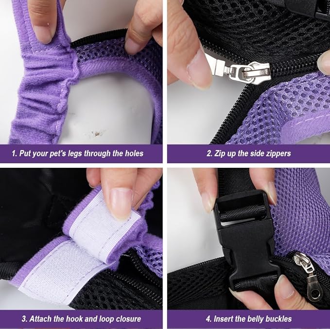FEimaX Dog Carrier Backpack Pet Legs Out Front Cat Travel Bag, Adjustable Puppy Backpacks Carriers Hands-Free for Small Medium Dogs Cats Hiking Traveling Camping Daily Walking (Medium, Purple)-PurrikoPets