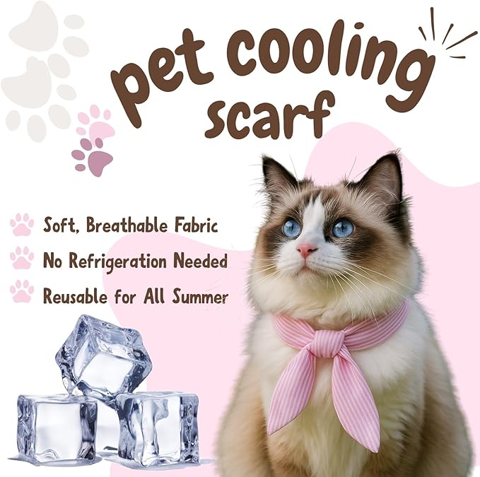 2pcs Cooling Scarf for Pets,Summer Cooling Scarves Keep Cats and Dogs Cool, Reused,Rrecycled,Suitable for Dogs (2pcs-Pink Stripe)-PurrikoPets
