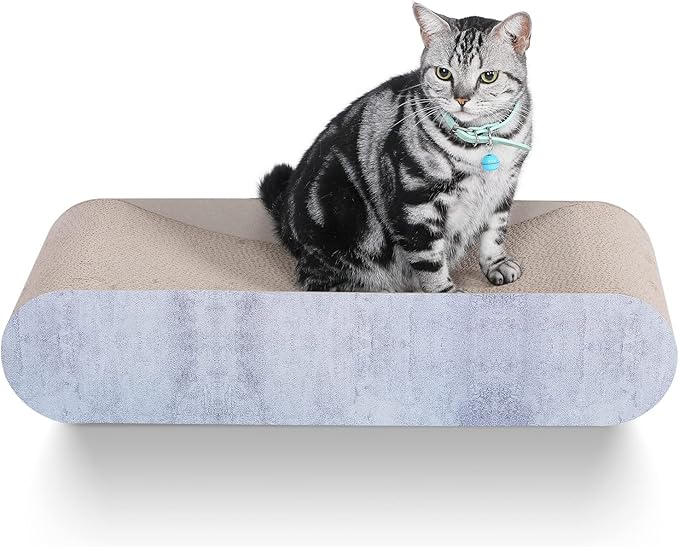 2 in 1 Cat Scratcher Cardboard Lounge Bed, Cat Scratching Post, Durable Board Pads Prevents Furniture Damage,Large (Reversible Grey)-PurrikoPets