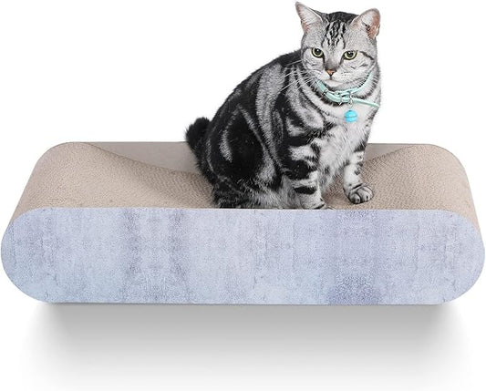 2 in 1 Cat Scratcher Cardboard Lounge Bed, Cat Scratching Post, Durable Board Pads Prevents Furniture Damage,Large (Reversible Grey)-PurrikoPets
