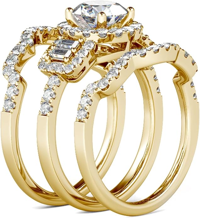 Jeulia 2 Carat Engagement Halo Rings for Women Sterling Silver Round Cut Bridal Set Cubic Zirconia Wedding Diamond Band Rings Promise Anniversary Rings for Her