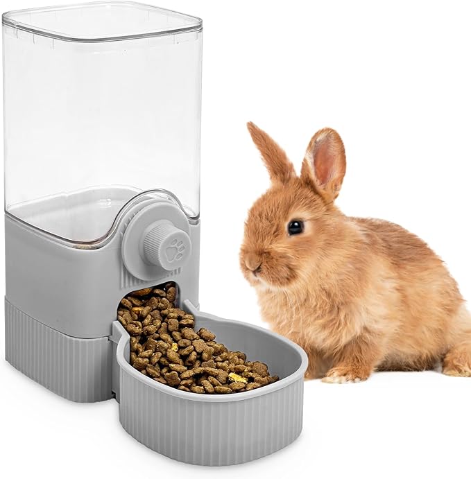 Fhiny Rabbit Food Dispenser, 40oz Large Capacity Hanging Gravity Bunny Feeder for Cage Automatic Guinea Pig Feeding Bowls Pet Food Storage for Bunny Guinea Pig Chinchilla Ferret Cat Puppy-PurrikoPets