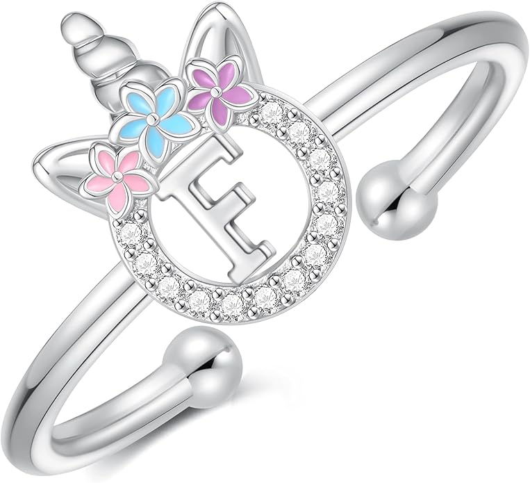 Unicorn Rings Gifts for Girls - Adjustable Initial Ring Dainty Cute Unicorn Rings for Girl Teens Little Girls Jewelry Birthday Gift