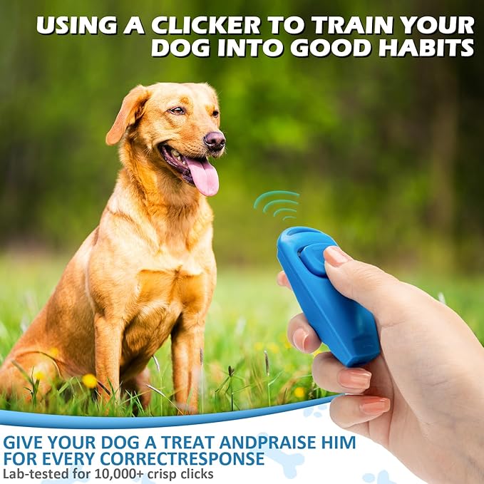 2-in-1 Dog Training Clicker Whistle for Training and Recall, Training Accessories for Puppy, Cats, Horses & Small Animals - 2 Pack with Lanyard, Reward Your Pets Efficiently(White + Light Blue)-PurrikoPets