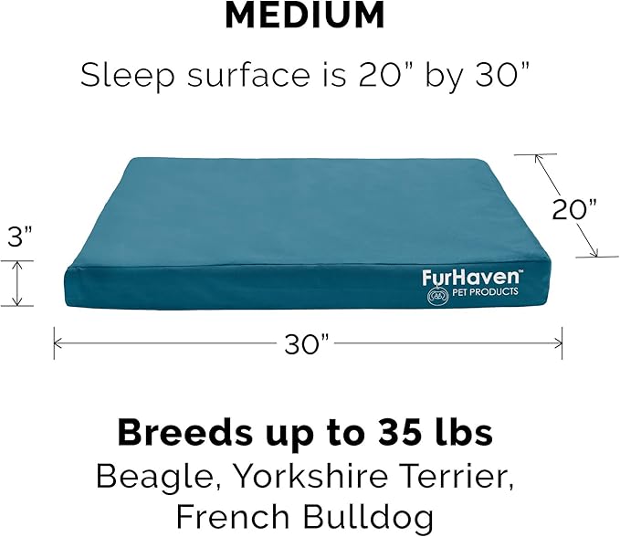 Furhaven Water-Resistant Cooling Gel Dog Bed for Medium/Small Dogs w/ Removable Washable Cover, For Dogs Up to 35 lbs - Indoor/Outdoor Logo Print Oxford Polycanvas Mattress - Deep Lagoon, Medium-PurrikoPets