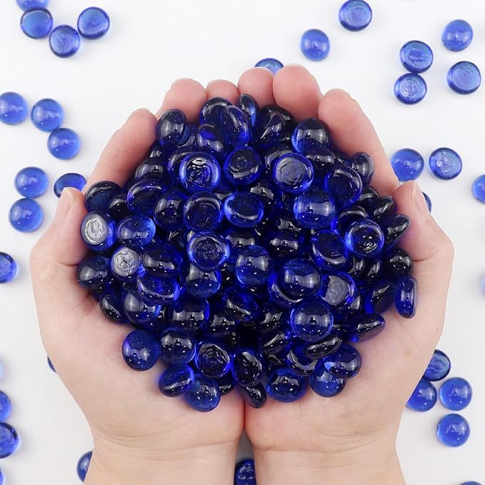 2.16LB Glass Beads Vase Filler Aquarium Gravel Decor Flat Glass Marbles Gems Pebbles Fish Tank Rocks Home Decorative Art Craft - Cobalt Blue-PurrikoPets