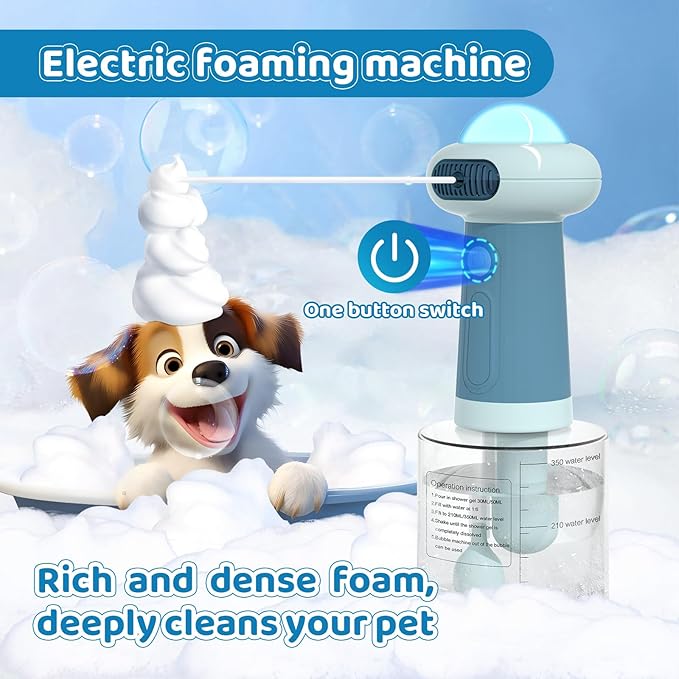 Electric Dog Shampoo Dispenser,IPX7 Cat Shampoo Sprayer,Pet Bath Supplies Automatic Foaming Shampoo Dispenser for Dog Deep Cleaing,Kitchen Sink，Bathroom Blue-PurrikoPets