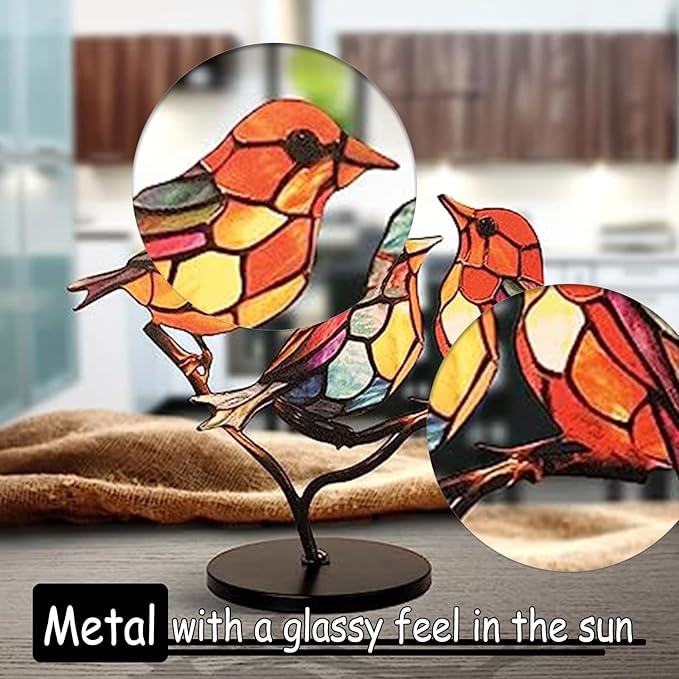 2Birds on a Branch, Metal Desktop Plane Shape Decorations, Home Bird Decorations for Office, Window, Aviary, Garden, Gifts for Bird Lovers, Boxed Set.-PurrikoPets