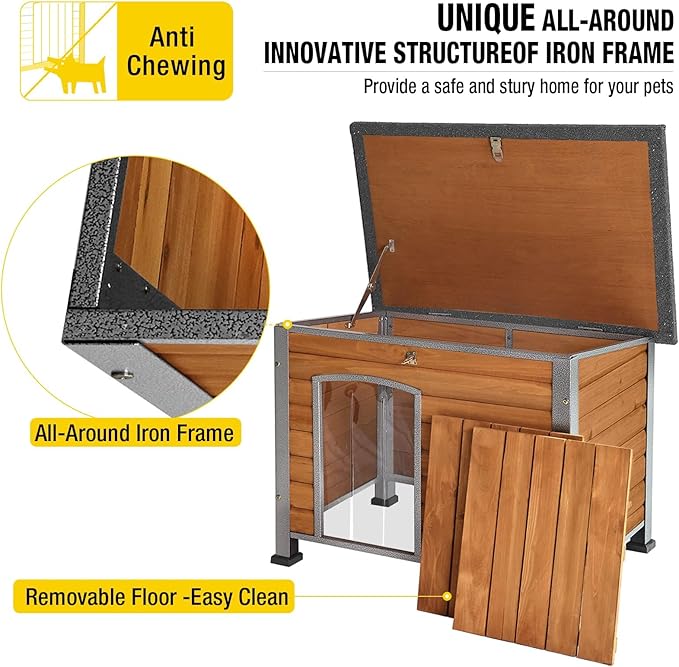 Aivituvin Dog House Outdoor & Indoor Unique All-Around Iron Frame Dog Kennel for Winter with Raised Feet Weatherproof for Small & Medium & Large Dogs-PurrikoPets
