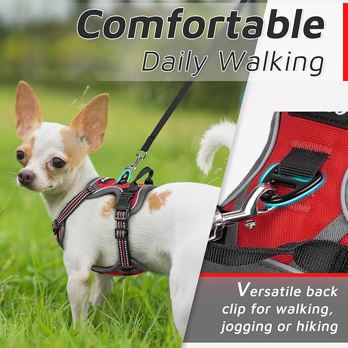Eagloo Small Dog Harness No Pull, Service Vest with Reflective Strips and Control Handle, Adjustable and Comfortable for Easy Walking, No Choke Pet Harness with 2 Metal Rings, Red, XS-PurrikoPets