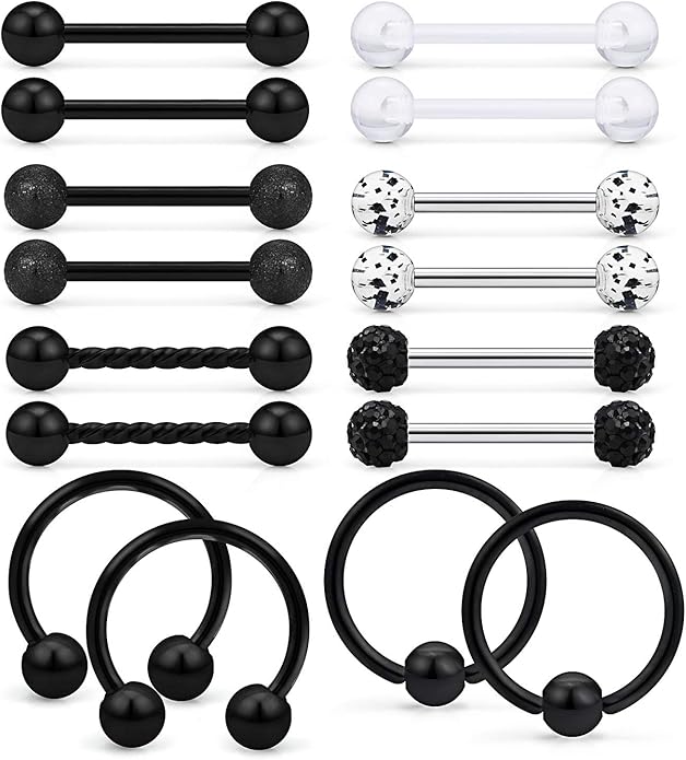 Ftovosyo 16Pcs Nipple Piercing Jewelry 14G Surgical Steel Nipple Rings Hoop Rings Retainer Piercing Jewelry for Women Men 14MM (9/16 Inch)