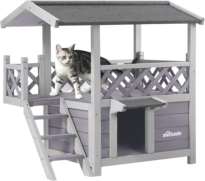 Aivituvin Cat House Outdoor Indoor Feral Kitty Shelter with Escape Door for Cats, Weatherproof Roof-PurrikoPets