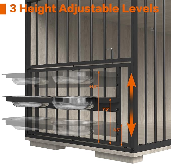 86.6inch Dog Crate Furniture with Storage,Furniture Style TV Stand Dog Kennel for 2 Dogs,with 6 Drawers,Removable Divider&Adjustable Bowls,Heavy Duty Metal Chew-Resistant Dog Crate Furniture-PurrikoPets