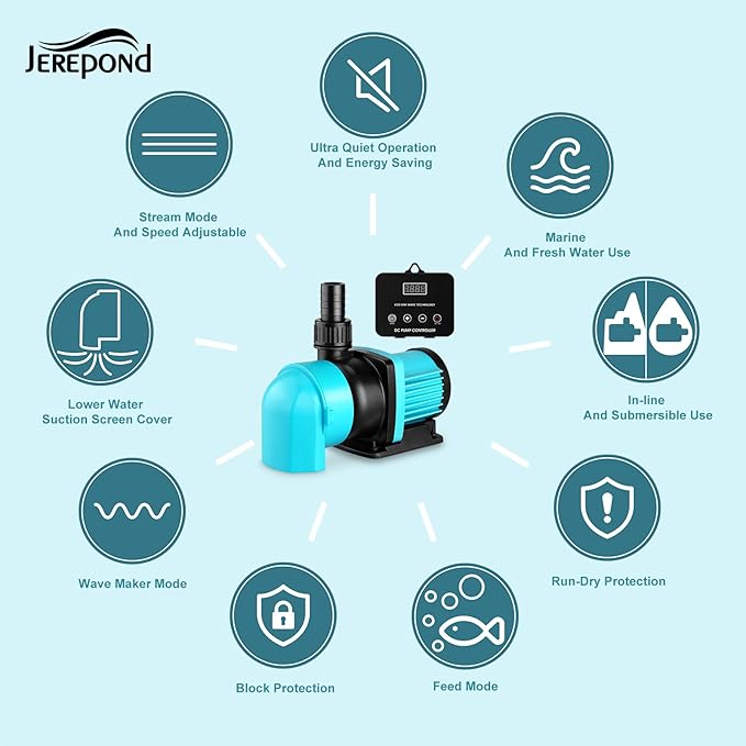 1850GPH Aquarium Return pump with LCD display controller, 55W DC 24V aquarium pump for saltwater freshwater aquarium,fish tank,sump,20 speeds ECO Quiet Submersible and inline pump.-PurrikoPets