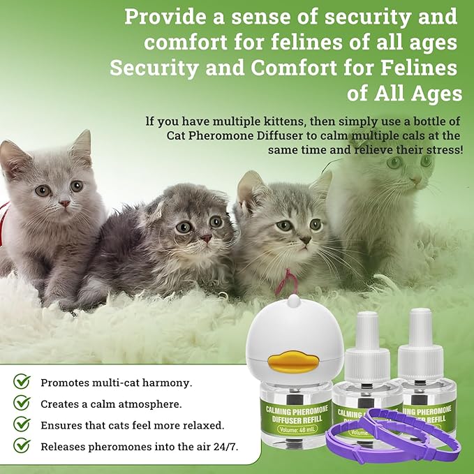 2 Diffusers& 6 Refills +2pcs Calming Collar Cat Calming Diffuser, Plug in Diffuser Cat Pheromone Calming Diffuser Starter Kit Helps Ruduce Anxious, Anti-Stress & Comforts Cats-PurrikoPets