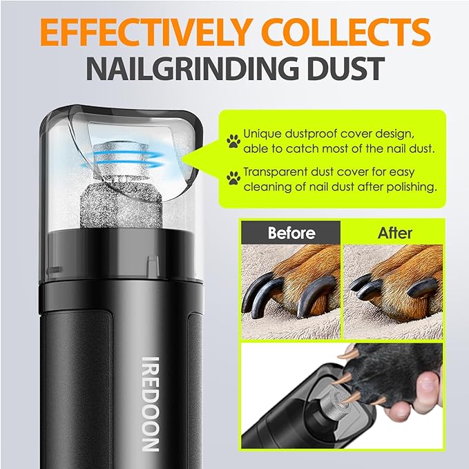 Dog Nail Grinder Upgraded - Professional 3-Speed Super Quiet and Low Vibration Electric Pet Nail Grinder with 4 LED Lights - Painless Paws Grooming & Smoothing for Small to Large Dogs (Black)-PurrikoPets