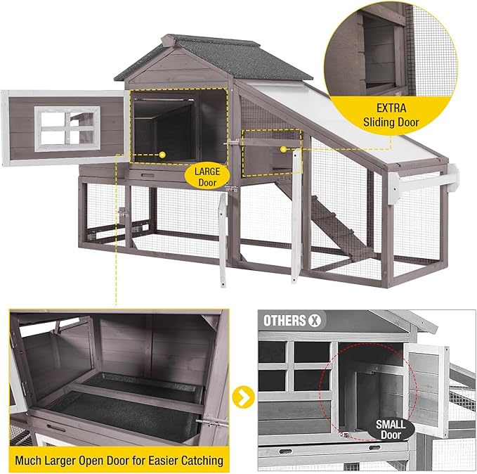 Aivituvin Chicken Coop Outdoor with Wheels, Mobile Hen House Wooden Poultry Cage with Run & Waterproof Roof (Grey with White)-PurrikoPets