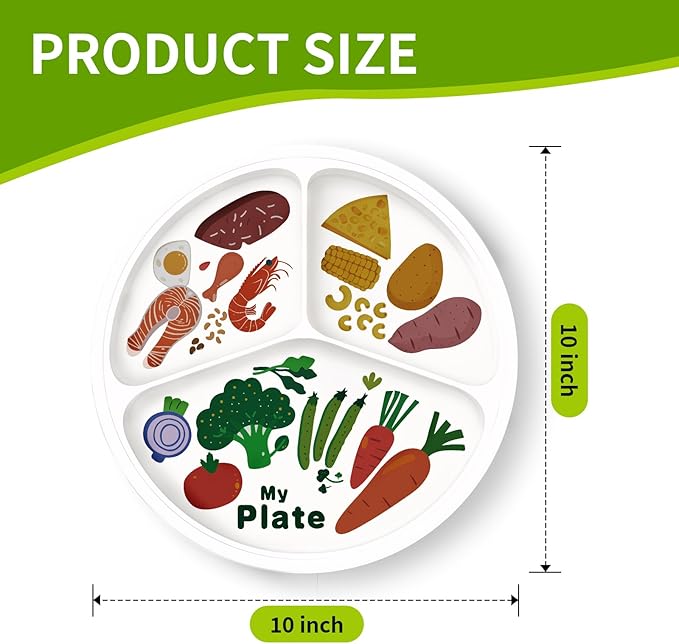 10" 3-Grid Cute Cartoon Portion Control Plate - Melamine, Healthy Nutrition for Weight Loss & Diabetes Management, Ideal for Adults & Teens Kids (4 Pack)-PurrikoPets