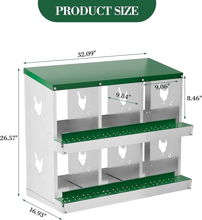 6 Hole Chicken Nesting Box with Roll Out Egg Tray, Rustproof & Ventilated Chicken Laying Boxes for Hens, Chickens, Ducks | Easy-Clean Poultry Coop Accessories-PurrikoPets