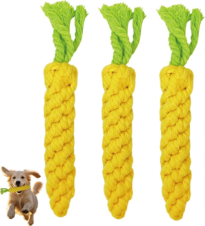 3PCS Yellow Woven Pet Chew Set, Puppy Teething Chews, Dog Chew Accessories, Cat Interactive Chews, Durable Braided Chews for Pets-PurrikoPets