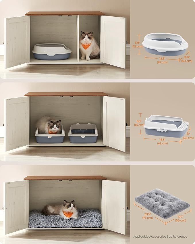 Feandrea Cat Litter Box Enclosure, Litter Box Furniture Hidden with Removable Divider, Indoor Cat House, End Table, 31.5 x 20.9 x 19.7 Inches, Honey Brown and Rustic White UPCL002P01-PurrikoPets