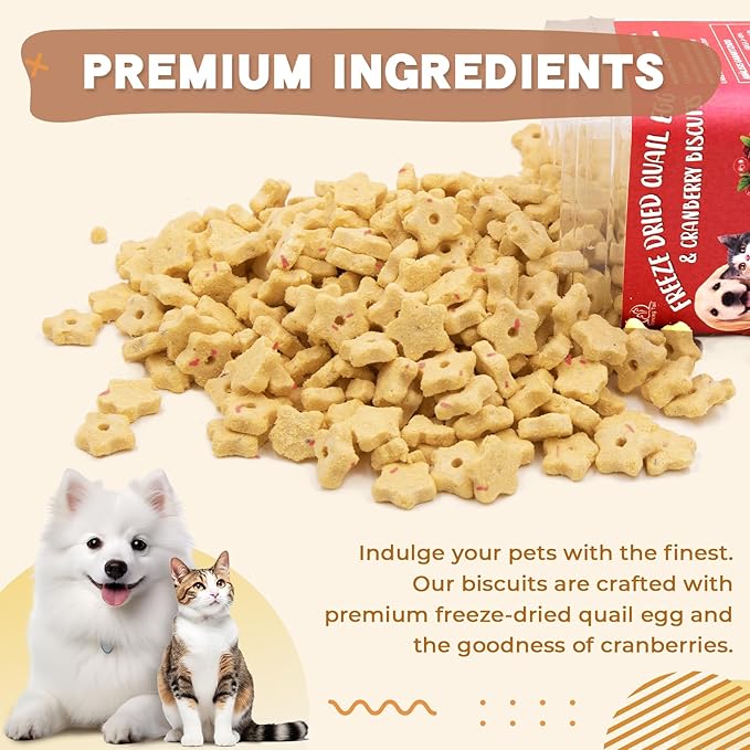 Freeze Dried Quail Egg Yolk & Cranberry Cube Cat & Dog Treats Biscuits, Dehydrated Healthy Tasty Snack for Training 2.5 Ounce-PurrikoPets