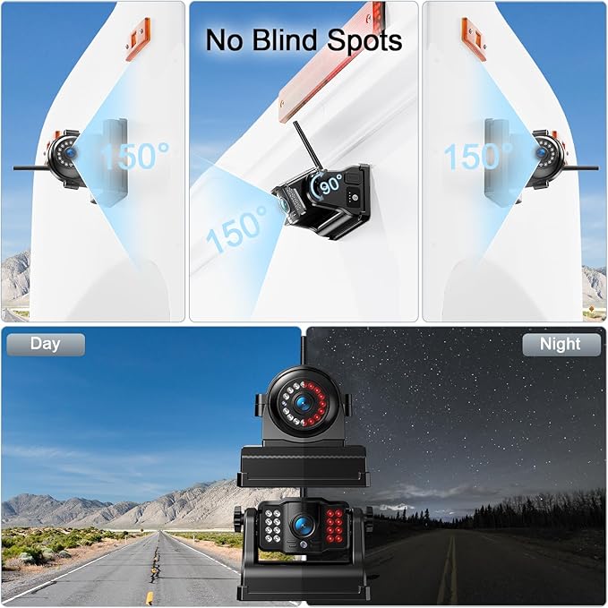 Fookoo HD 10" Magnetic Wireless Backup Camera,10" IPS Split Screen Monitor, Rechargeable 2 Side View 1 Rear View Cameras,Low Consumption 1-Min Install No Drilling Recording for Trailer Truck DCX103-PurrikoPets