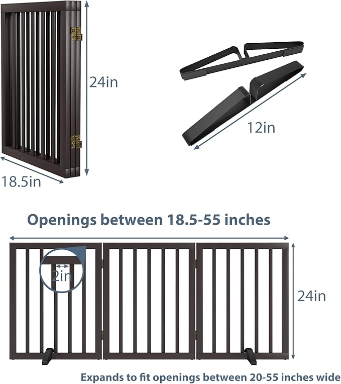 Dog Gates for Doorways Stair House Freestanding Pet Gates for Dogs Wooden Dog Gate with Support Feet Indoor Fence-PurrikoPets