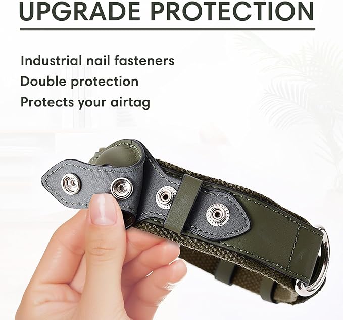 AirTag Dog Collar Soft Leather Webbing Dog Collar for AirTag Provides Double Protection for Small Medium and Large Dogs(Green,M)-PurrikoPets