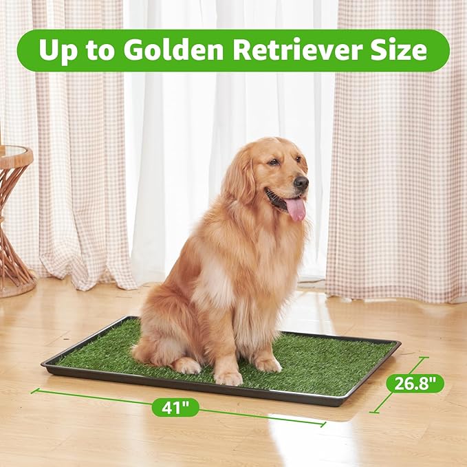 Dog Grass Large Potty Patch, Dog Litter Boxes Artificial Grass Bathroom Turf for Pet Training, Washable Puppy Pee Pad, Perfect Indoor/Outdoor Portable Potty Pet Loo (Tray system-41"X26.8")-PurrikoPets