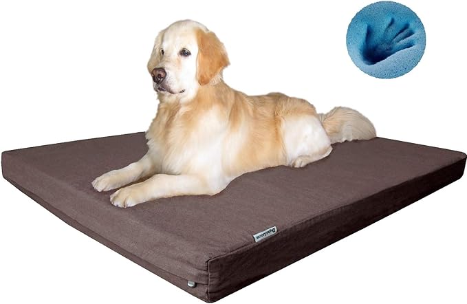 Dogbed4less Luxury XXL Orthopedic Memory Foam Dog Bed for Extra Large Dogs with Durable Waterproof Internal Case, Removable Washable Denim Cover and Bonus Pet Bed Spare Cover, 55X37X4 Inches, Brown-PurrikoPets