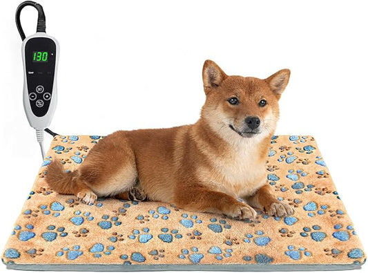 Dog Heating Pad,28×18 in Waterproof PVC Pet Heating Pad, Adjustable Thermostat+Constant On Function, Metal Protective Tube Comes with a Plush Cotton Sleeve，Whelping Box-Apricot-PurrikoPets