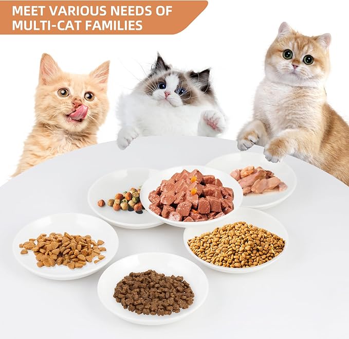 6 Pack Cat Food Bowl, Ceramic Cat Bowls, Anti Whisker Fatigue Cats Bowl Set,5.5 Inches Shallow Wide Kitten Plates for Food and Water (Cat's Paw Style)-PurrikoPets