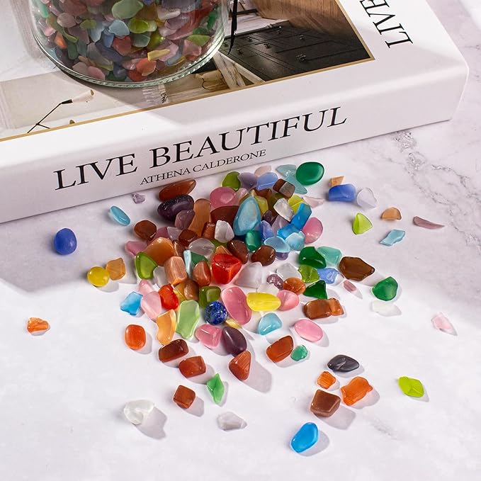 3 Lb Cat Eye Stones Aquarium Gravel Rocks for Fish Tank, Fish Tank Rocks Gravel Betta Fish Colorful Marbles for Vases Filler, Garden and Fish Tank Decoration-PurrikoPets