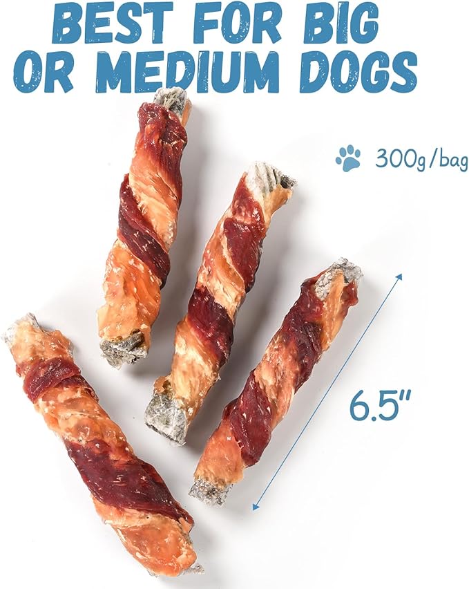 Dog Treats Chicken Duck Wrapped Cod Skin Sticks, Rawhide-Free, Grain-Free Dog Chewy Treats for Healthy Teeth and Coat,Training Treats for Small Medium Large Dogs, 9-10 Counts-PurrikoPets