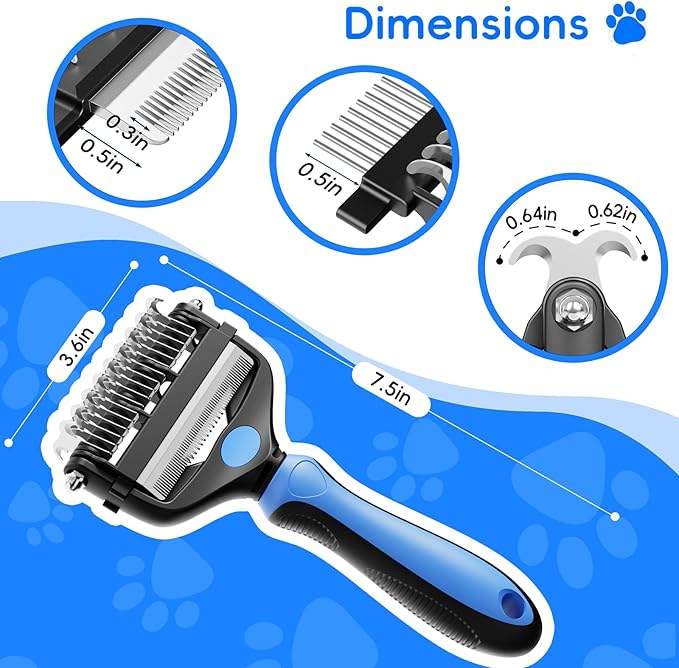 3-in-1 Pet Deshedding Tool – Grooming Brush for Dogs & Cats with Undercoat Rake & Dematting Comb (Blue)-PurrikoPets