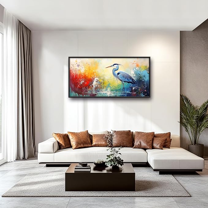 Extra Large Framed Abstract Heron Wall Art,Oversized Colorful Graffiti Heron Wall Decor Pictures for Living Room,Canvas Print Painting Modern Artwork Bedroom Office Bathroom Home Decor 60L x 30W-PurrikoPets