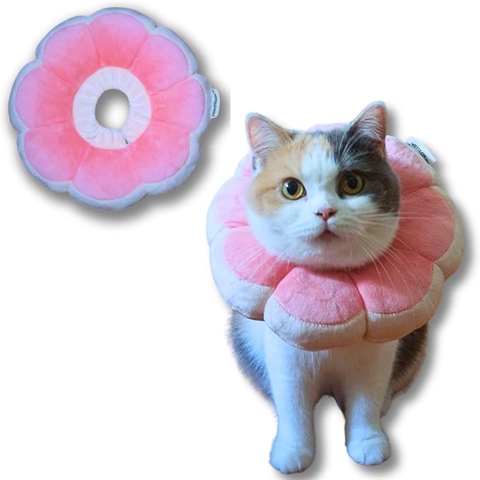 Adjustable Comfy Flower Style Elizabeth Collar for Cats and Puppies Soft Recovery Cone Pet Protective Neck Collar (Pink, Medium)-PurrikoPets