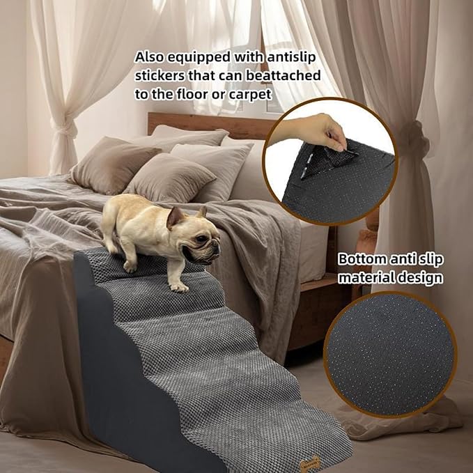 5-Step Dog Stairs for 30 Inch High Beds & 20-30 Inch Couch Bed, Non-Slip Balanced Indoor Pet Ramp Stairs for Small Old Large Dogs Cats to Get on Bed 30D-PurrikoPets